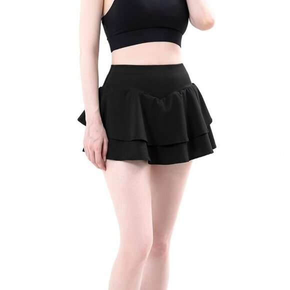 Black Women's X-Large Shimmery Athletic Shorts with Elastic Waist & Pockets - Picture 2 of 8